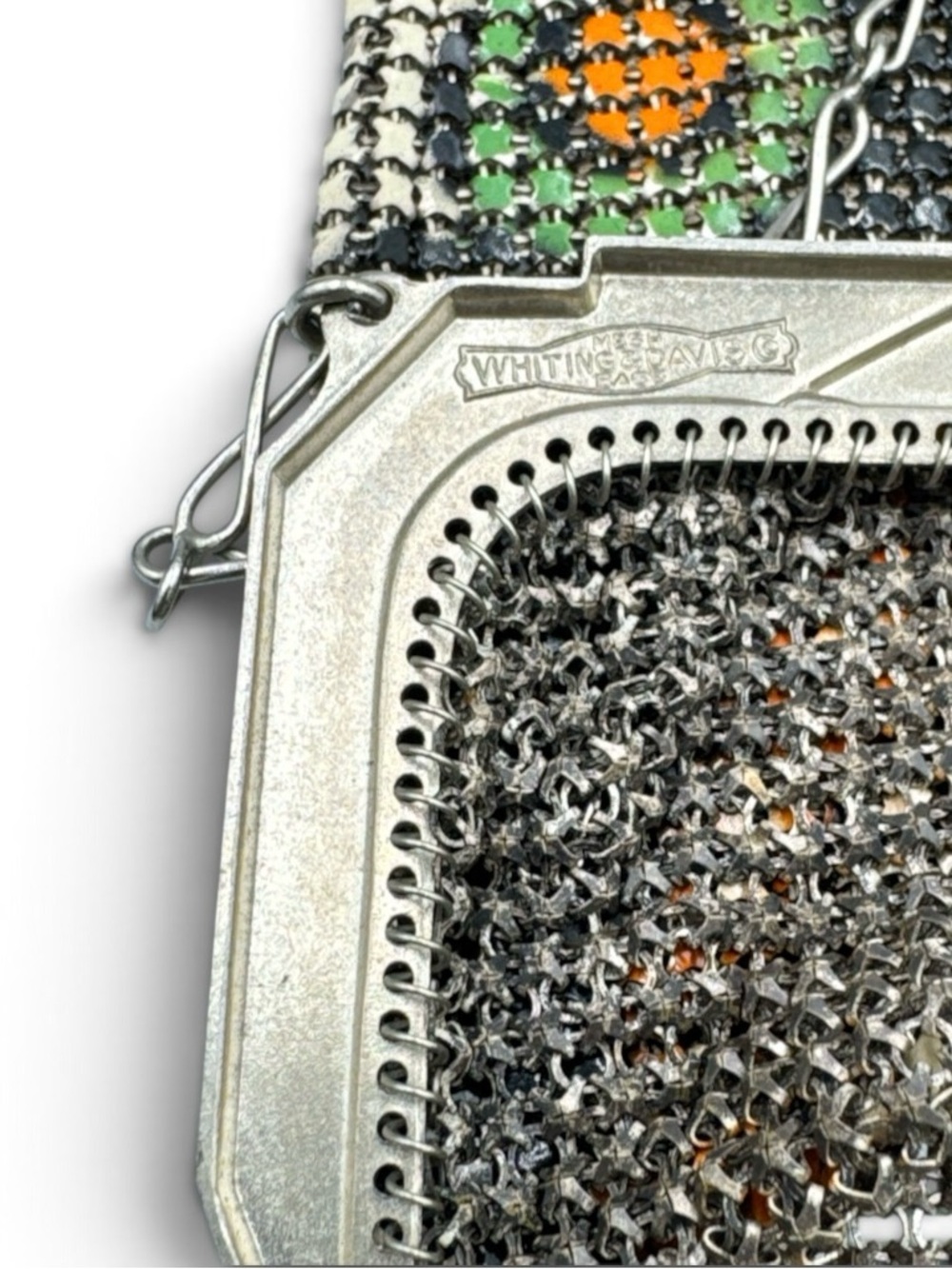 1920s Whiting & Davis Art Deco Enameled Mesh Flapper Evening Bag Purse - Picture 7 of 7